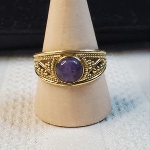 NEW Amethyst natural stone Dainty Ring Size 8 3/4.   .925 overlay